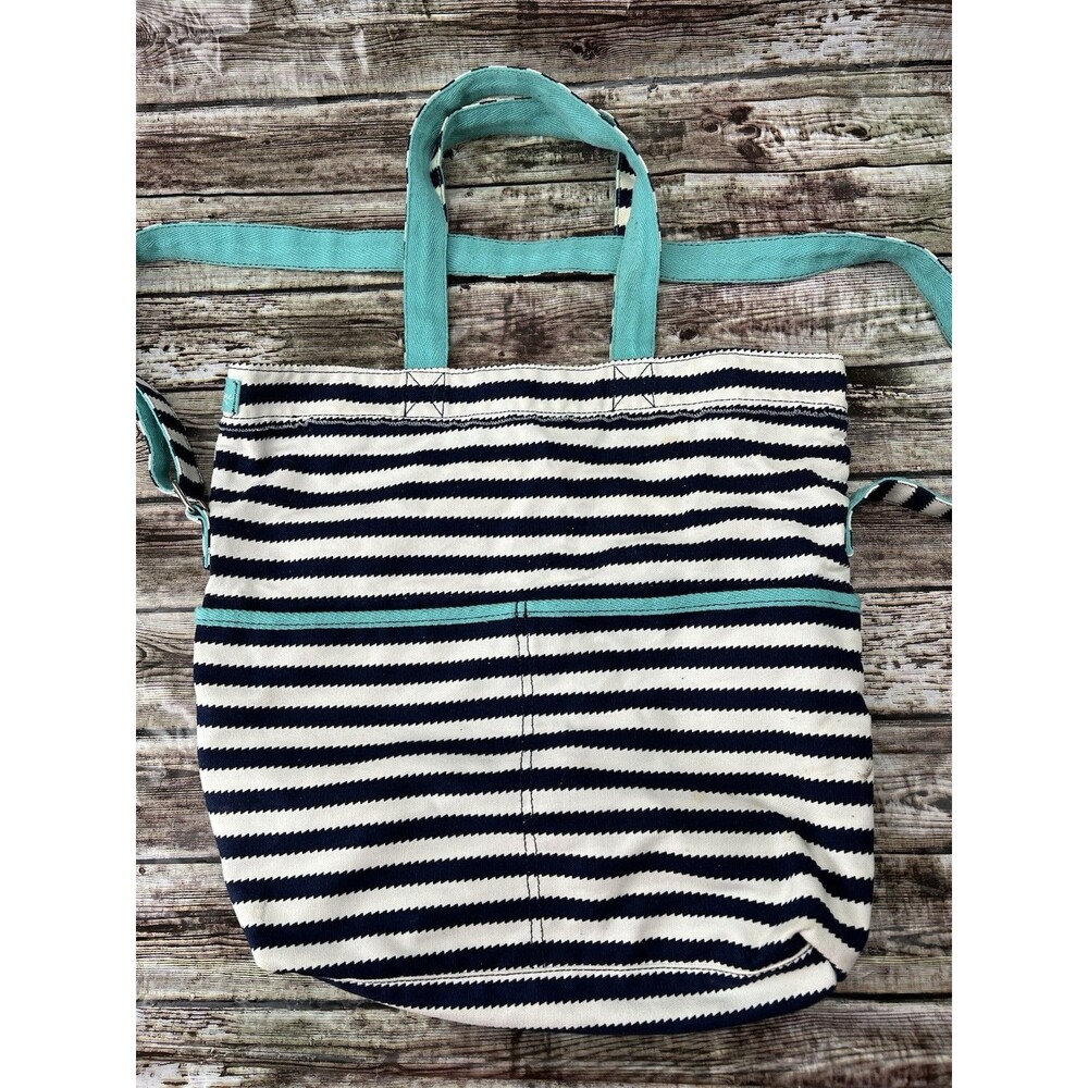 Thirty One Retro Metro Navy & White Bag Striped Double Handle Canvas Pockets